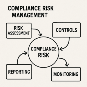 Compliance risk management process showing risk assessment, internal controls, compliance monitoring, and regulatory compliance